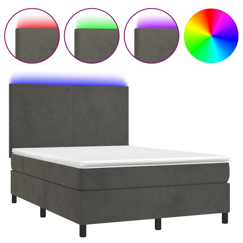 Sommier à lattes de lit avec matelas LED Gris foncé 140x190 cm vidaXL - 2