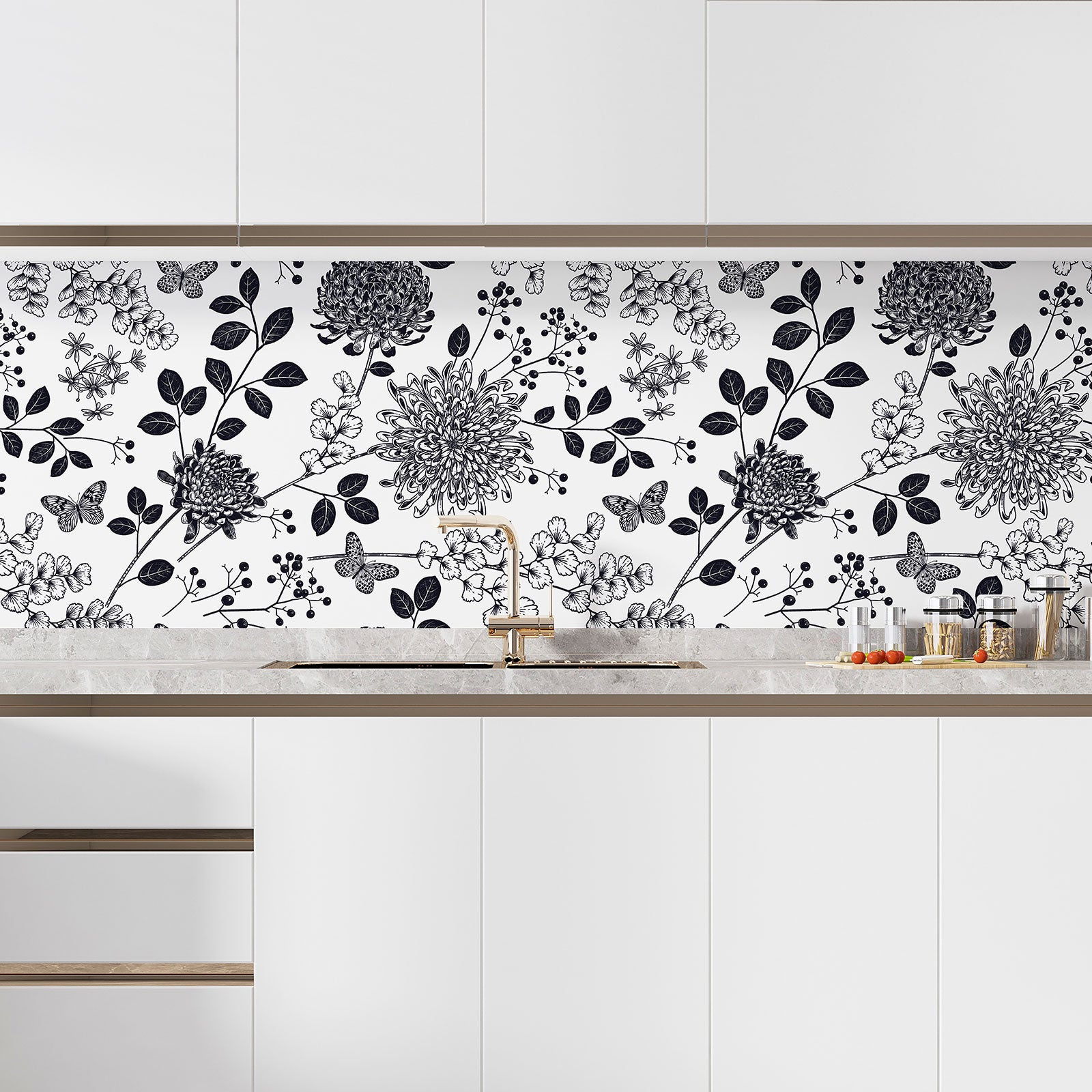 Telo frangivista per balcone - Fiori rossi con farfalle 750 x 75 cm