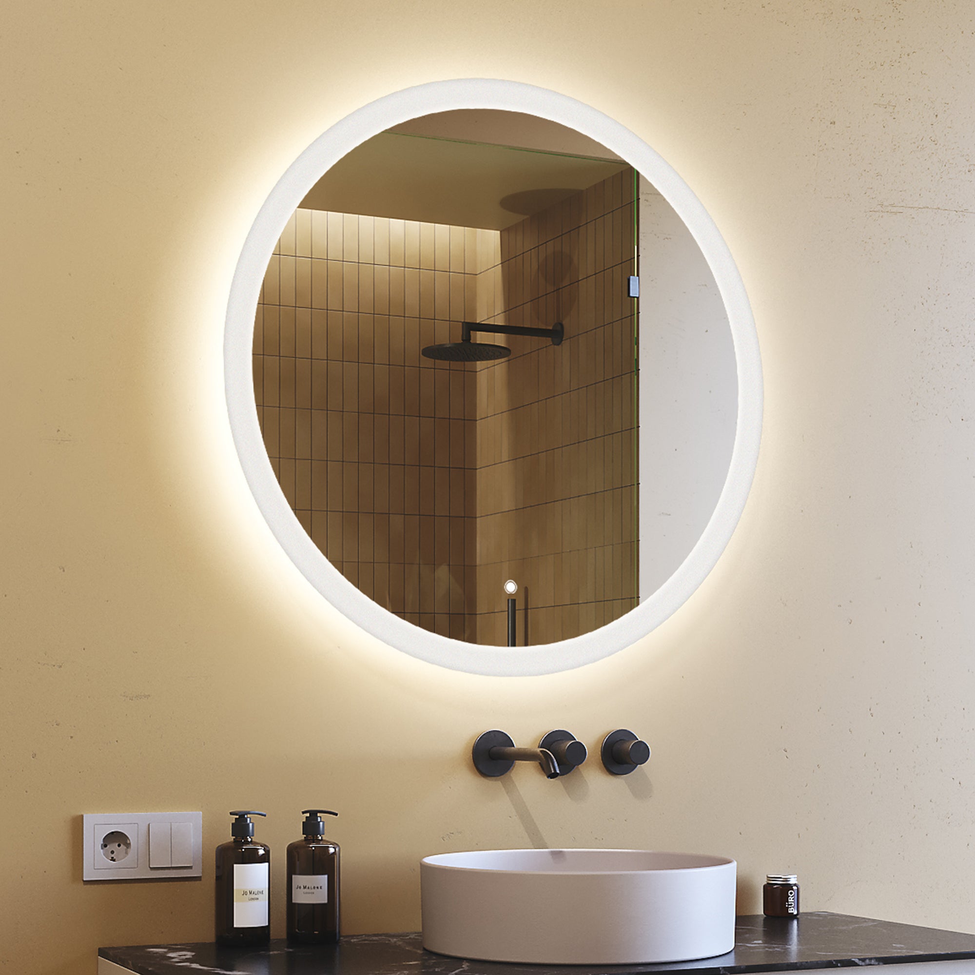 Artforma Miroir rond salle de bain LED 80 cm, Miroir avec interupteur ...
