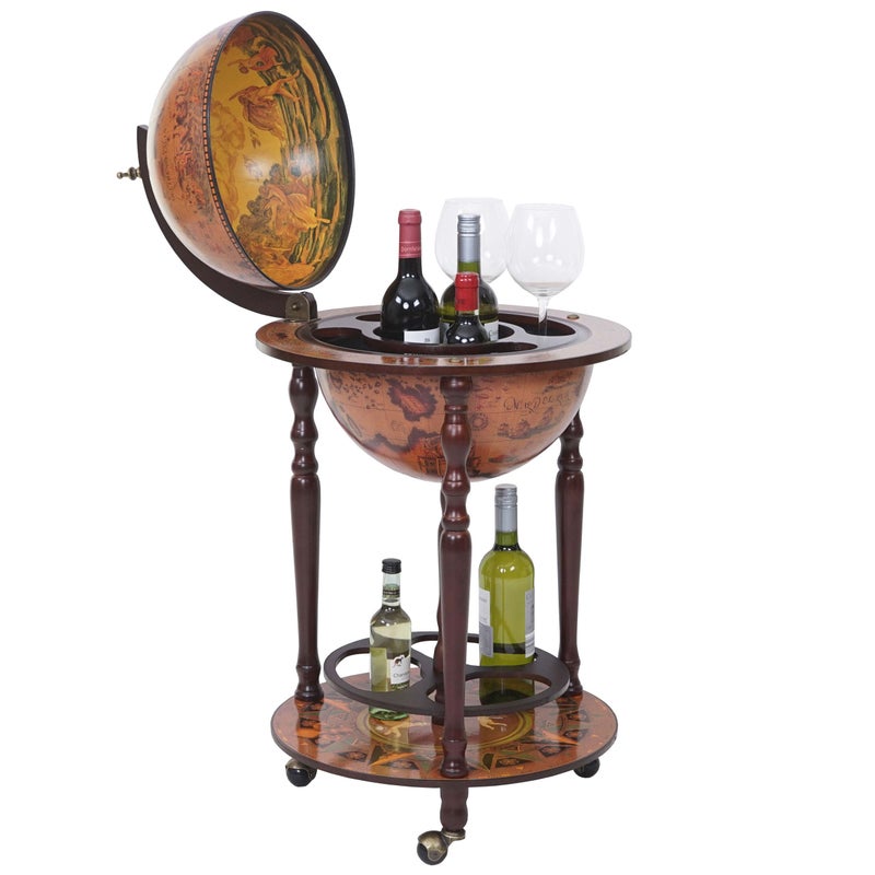 Globe bar HWC-T874, stojak na wino do domowego minibaru, globus z drewna eukaliptusowego z certyfikatem MVG