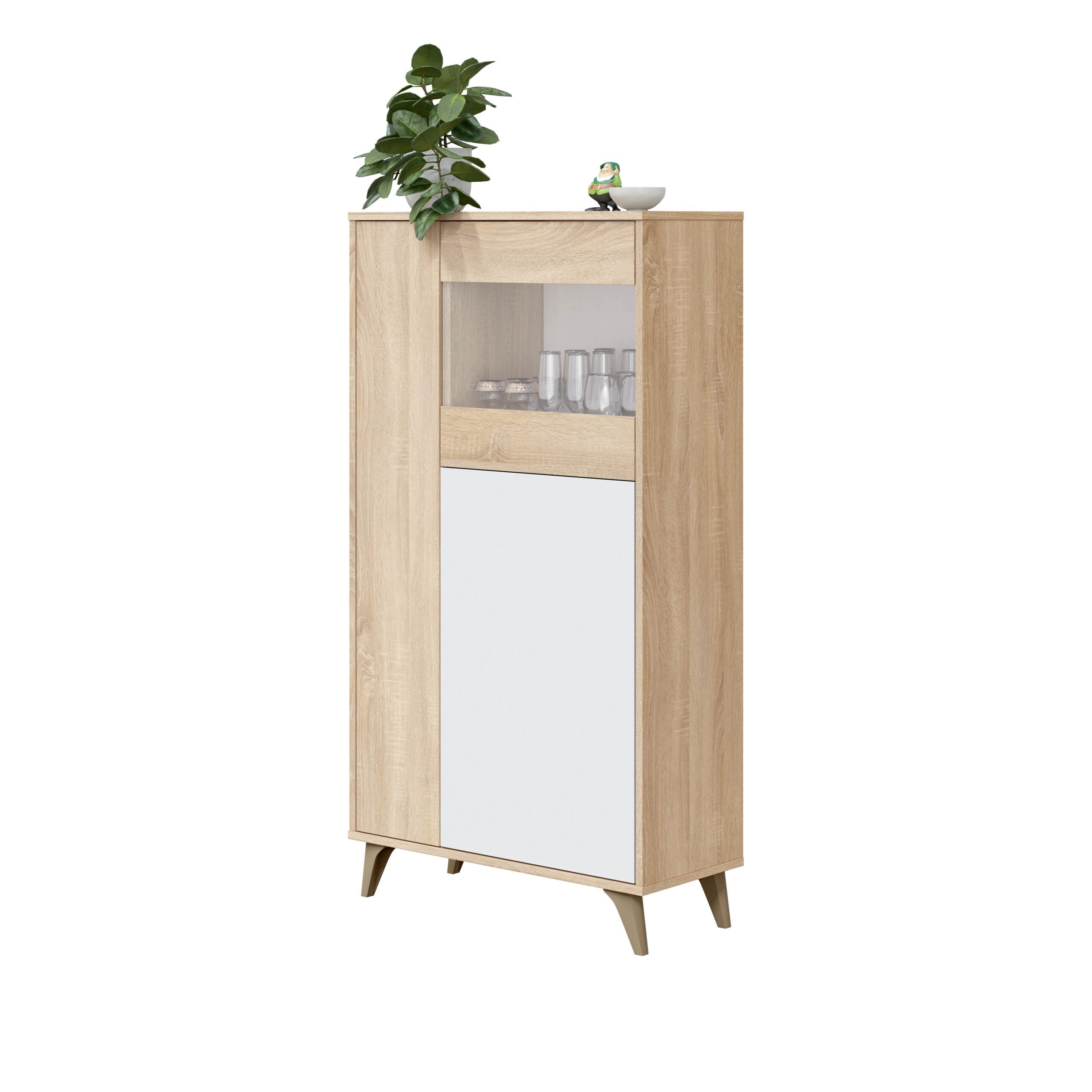 Leroy Merlin Vitrina De 3 Puertas Leroy Plus, Roble Canadian Y Artik Blanco 