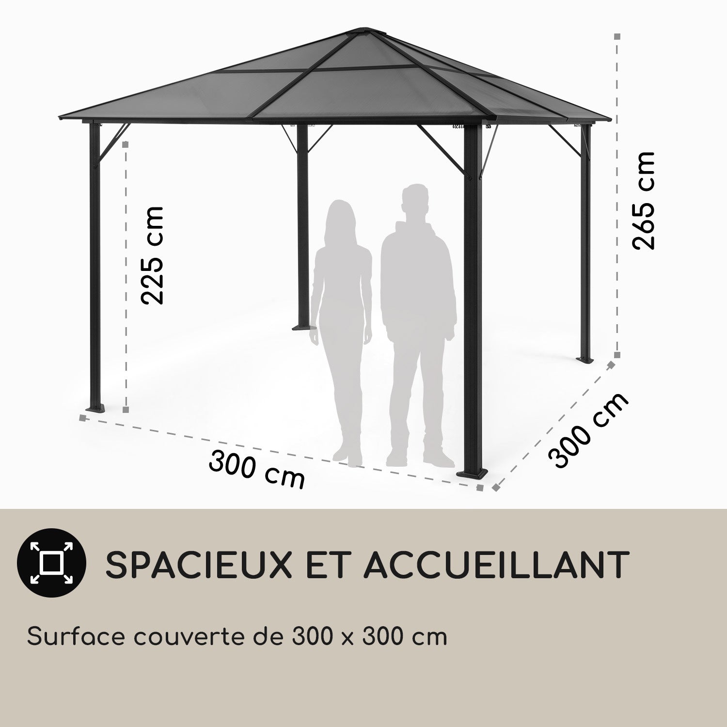 Pergola de jardin - Blumfeldt Pantheon Solid Sky Ambient Solar - 3m x 3m - Toile polyester - Anthracite - 4