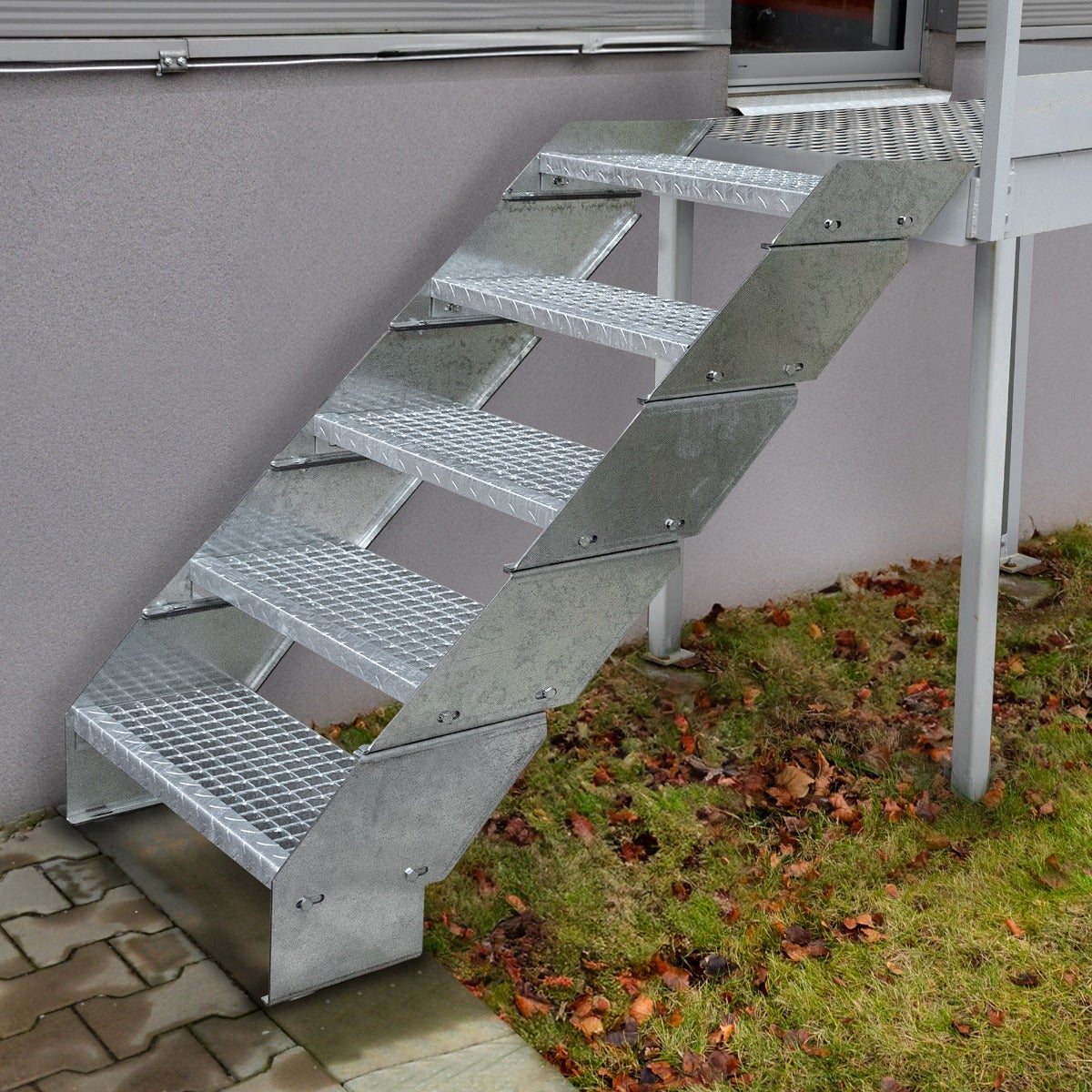Scala in metallo a 2 livelli regolabile in altezza 60 cm di larghezza Acciaio zincato argento 2 gradini regolabili - 6