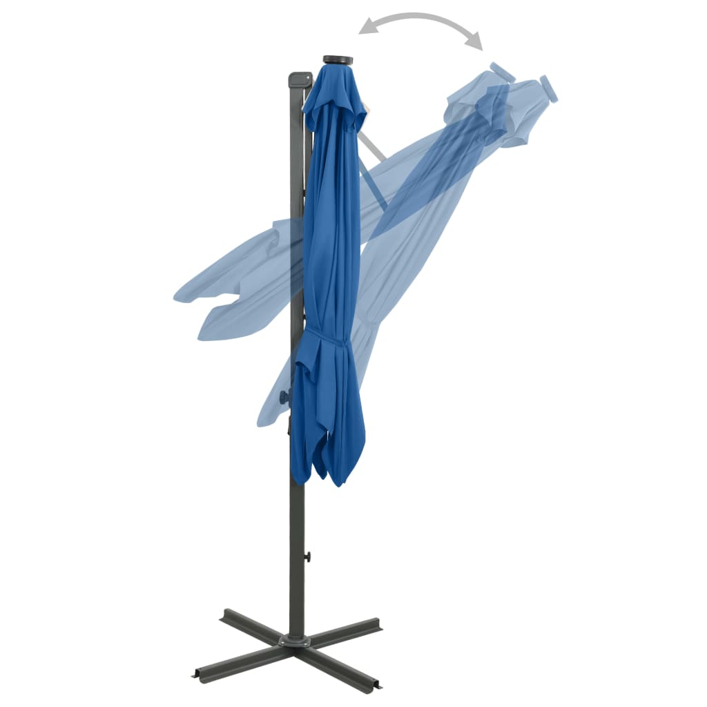 Parasol déporté avec mât et lumières LED Bleu azuré 250cm - 7