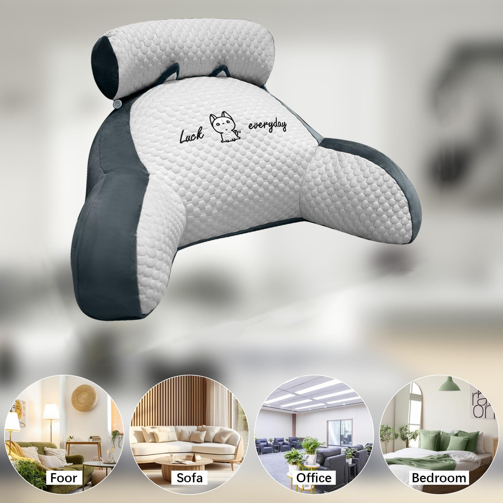 Coussin de dossier de lecture, coussin de lecture pour canapé, 60x40 cm, blanc cassé - 8