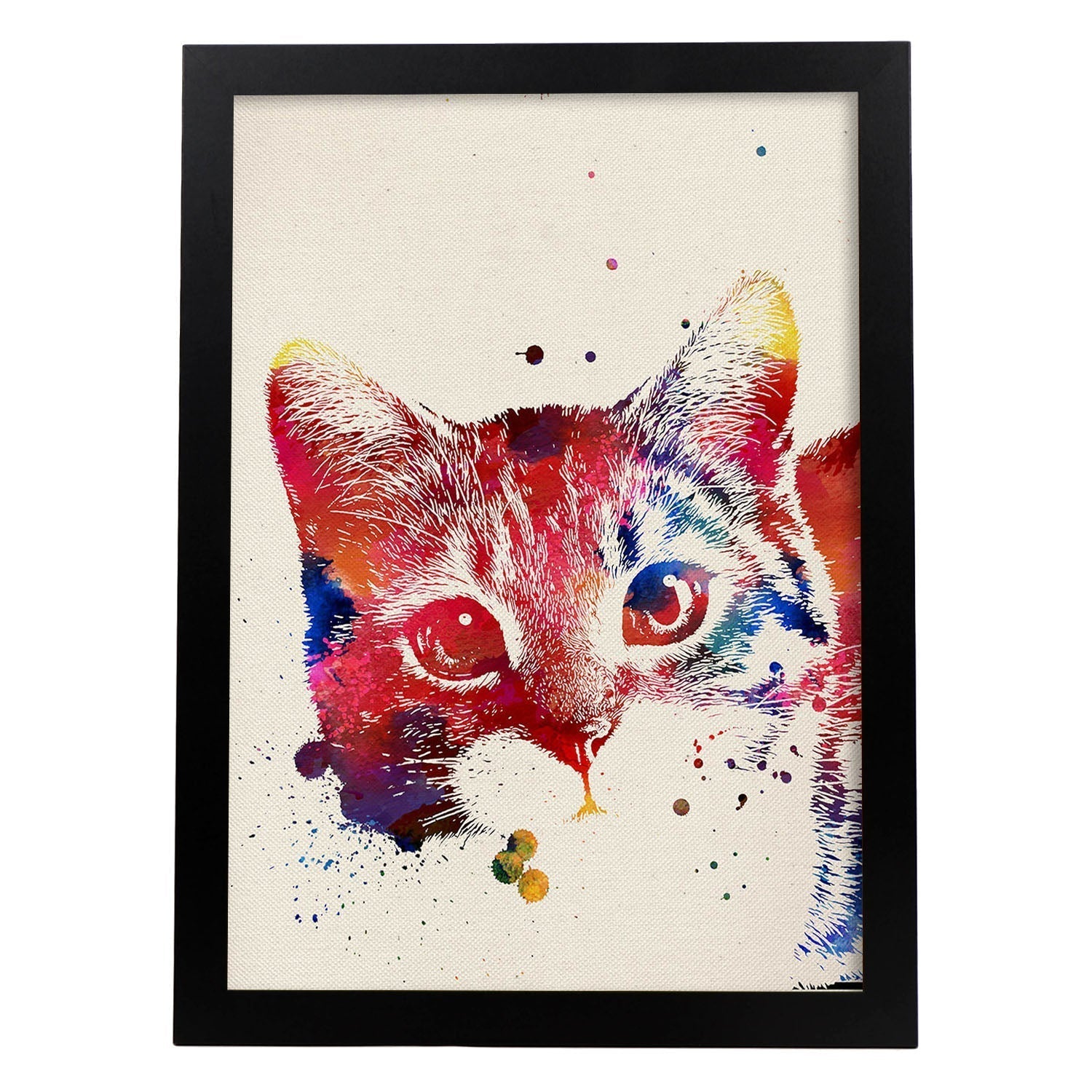 Affiche De Chat Avec Conception D'aquarelle. Mélange De Feuilles Avec Un Cadre De Style De Style Aquarelle Clair A3 - 3