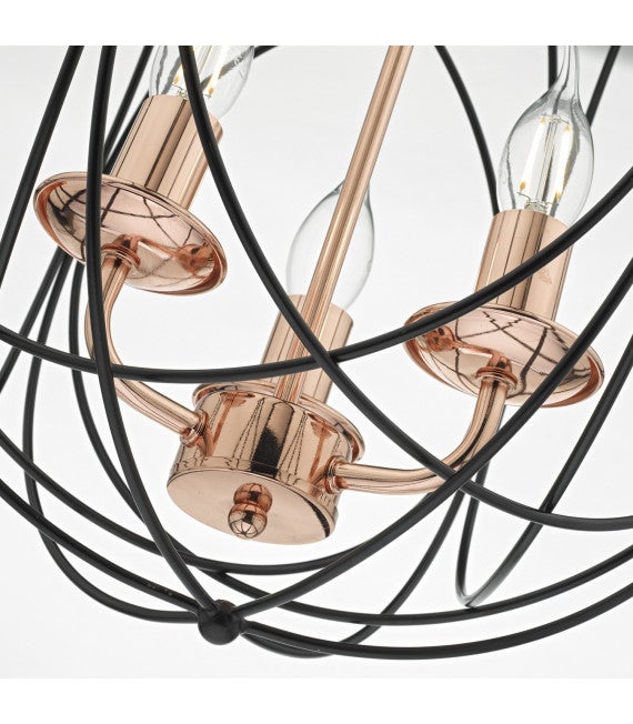Suspension Phoenix noir mat et cuivre poli 3 ampoules - 2