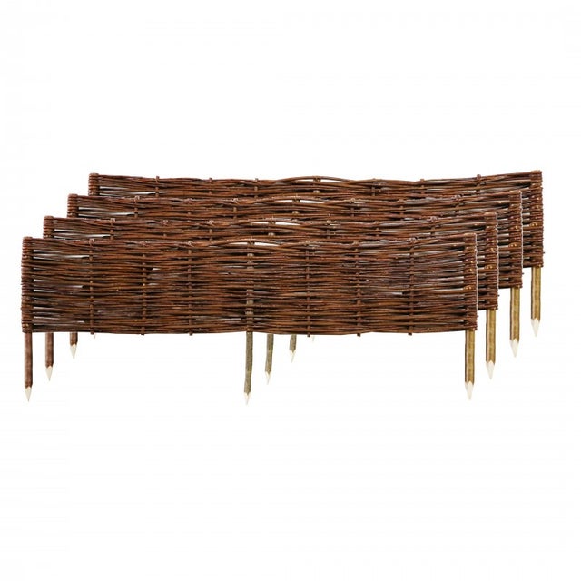 Lot de 4 bordures de jardin bois pour parterre en osier tressé et piquets noisetier à planter L 1 m x H 35 cm