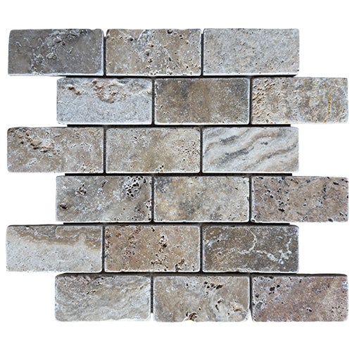 Mosaïque sol/mur en travertin Scabas - 5 x 10 x 1 cm - Vendu par filet de 30,5 x 30,5 cm - C-NEGOCE