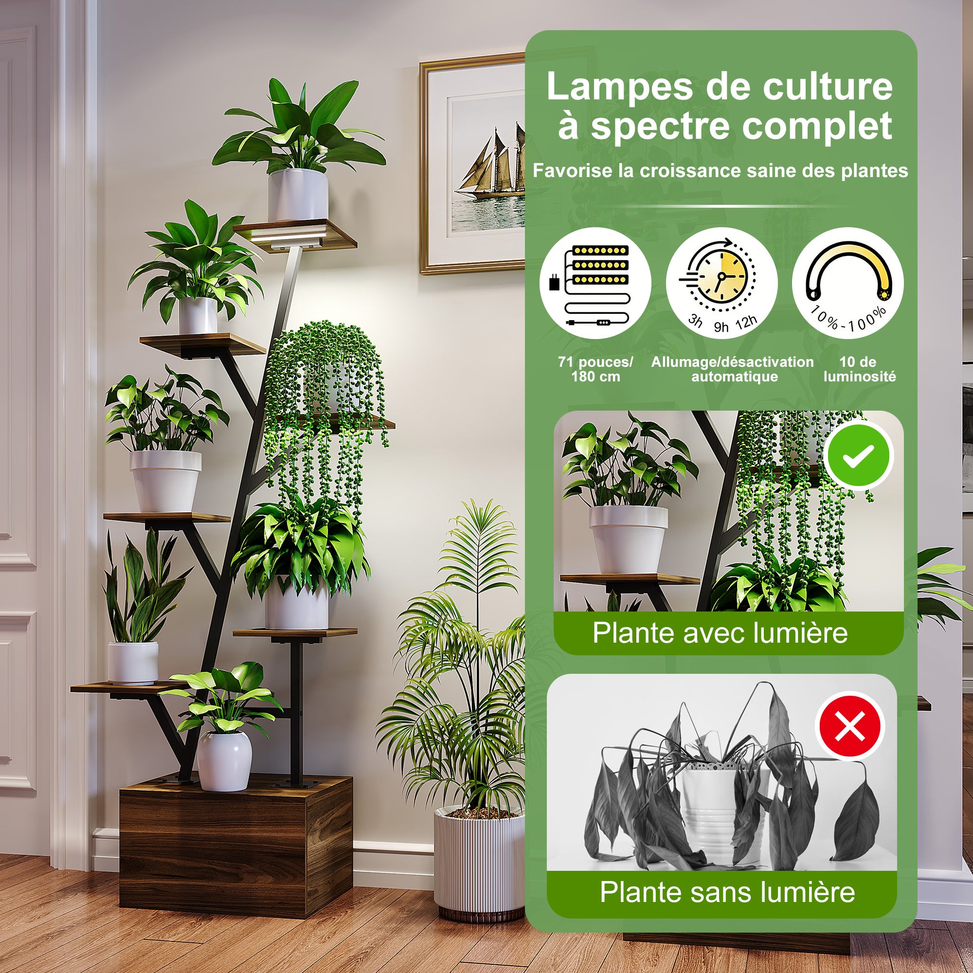 Support Plantes Intérieur avec Lampe de Croissance, Lot de 2, Étagère Porte Plantes 12 Niveaux Métal, 140 cm de Haut pour Plante D'intérieur - 5