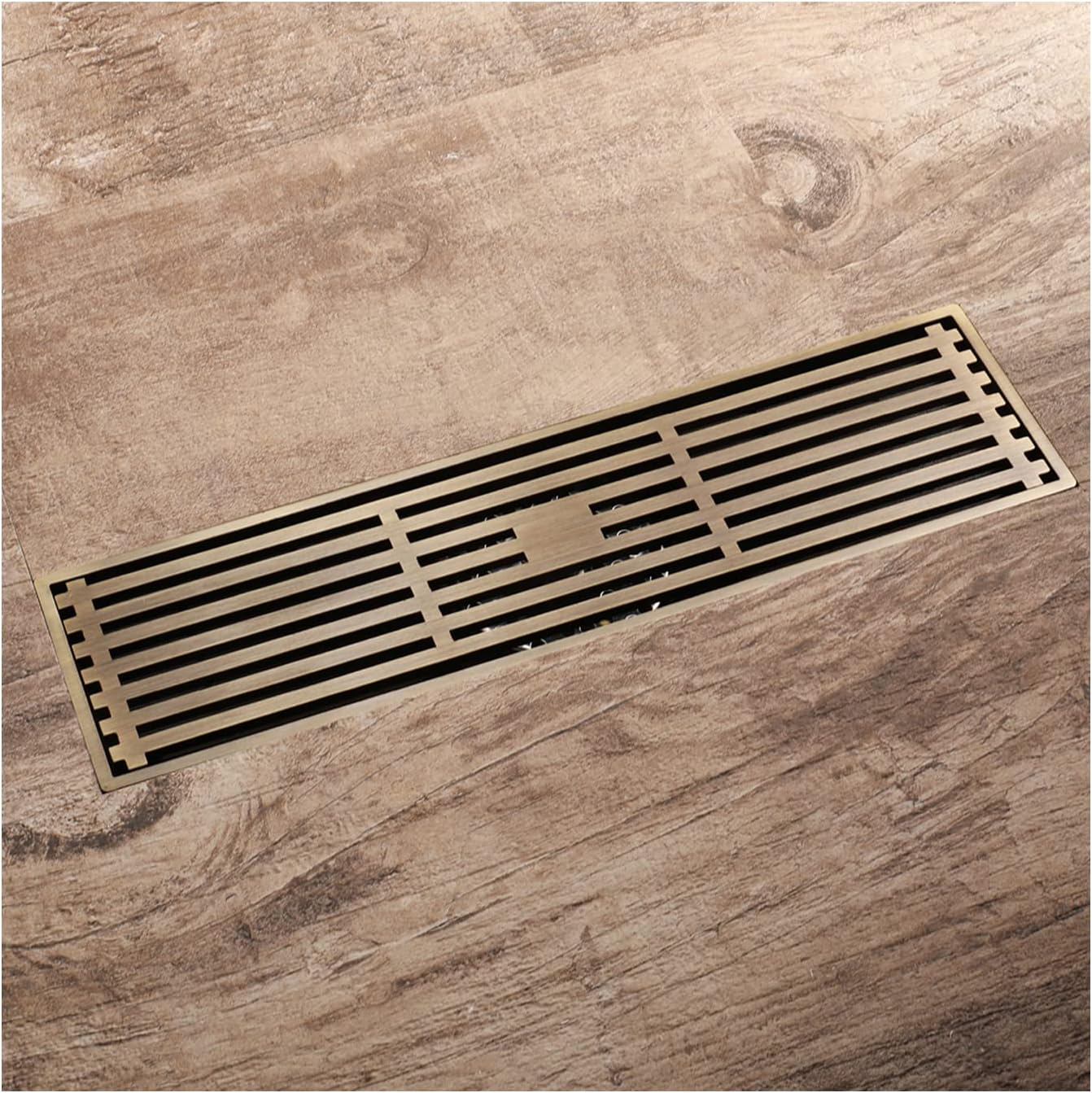 Mosiężny odpływ prysznicowy, prostokątny, antyzapachowy odpływ podłogowy, kratka prysznicowa do łazienki, 30 x 8,2 cm, odpływ prysznicowy z filtrem na