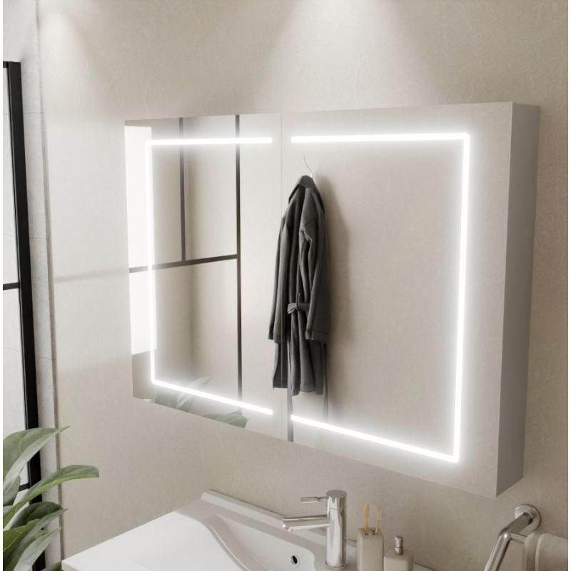 Armoire De Salle De Bain Avec Miroir Et éclairage LED - 120x13x90 Cm, Blanc, Avec Prise Et Interrupteur Tactile - 3