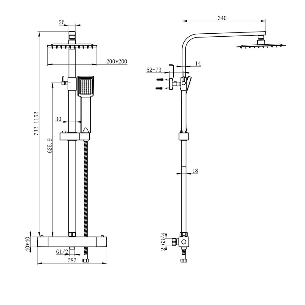Aica Kit doccia doppia testa, con rubinetto doccia termostatico e doccia quadrata, colonna doccia regolabile in altezza - 7