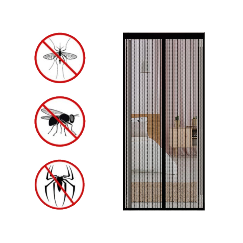 Cortina antimoscas para puerta con pantalla magnética, cortina de puerta de verano, puerta con pantalla magnética a rayas negras 90*210cm
