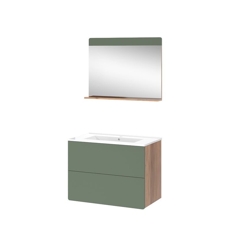 Vicco Zestaw mebli łazienkowych Izan, Goldkraft dąb/zielony, 3 części z lusterkiem