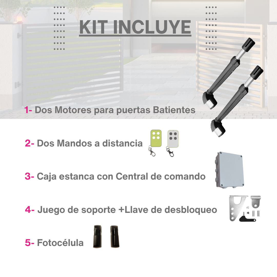 Motor Puerta Batiente 2 Hojas - Motores para Puertas Abatibles - Puertas de Garaje - Kit Incluye 2 mandos a Distancia + fotocelulas. Domo 4G Motic - 6