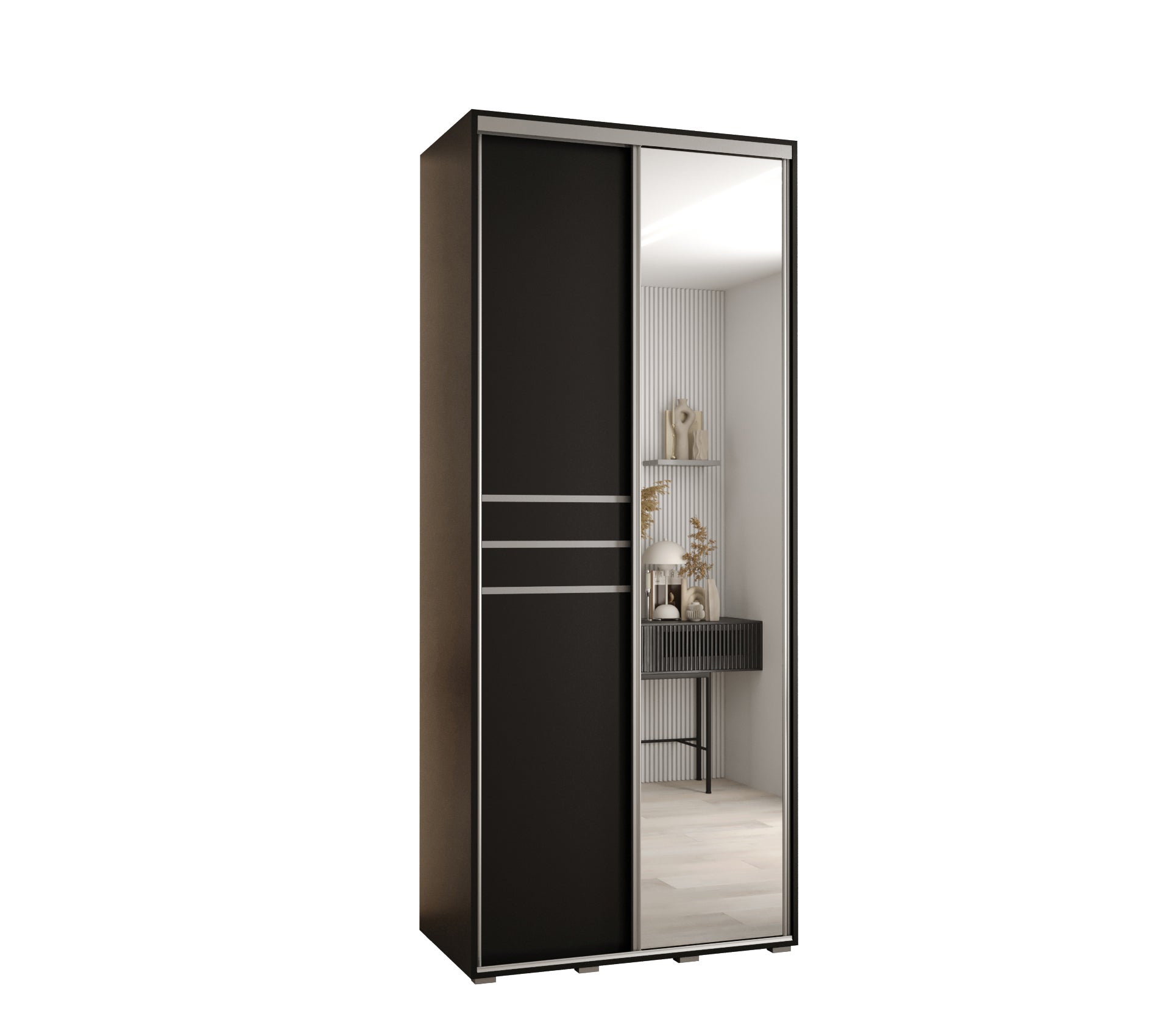 Szafa przesuwna z lustrem wysoka Davos 11 110 x 60 x 235,2 cm czarny + czarny + u. srebrny - Abiks Meble