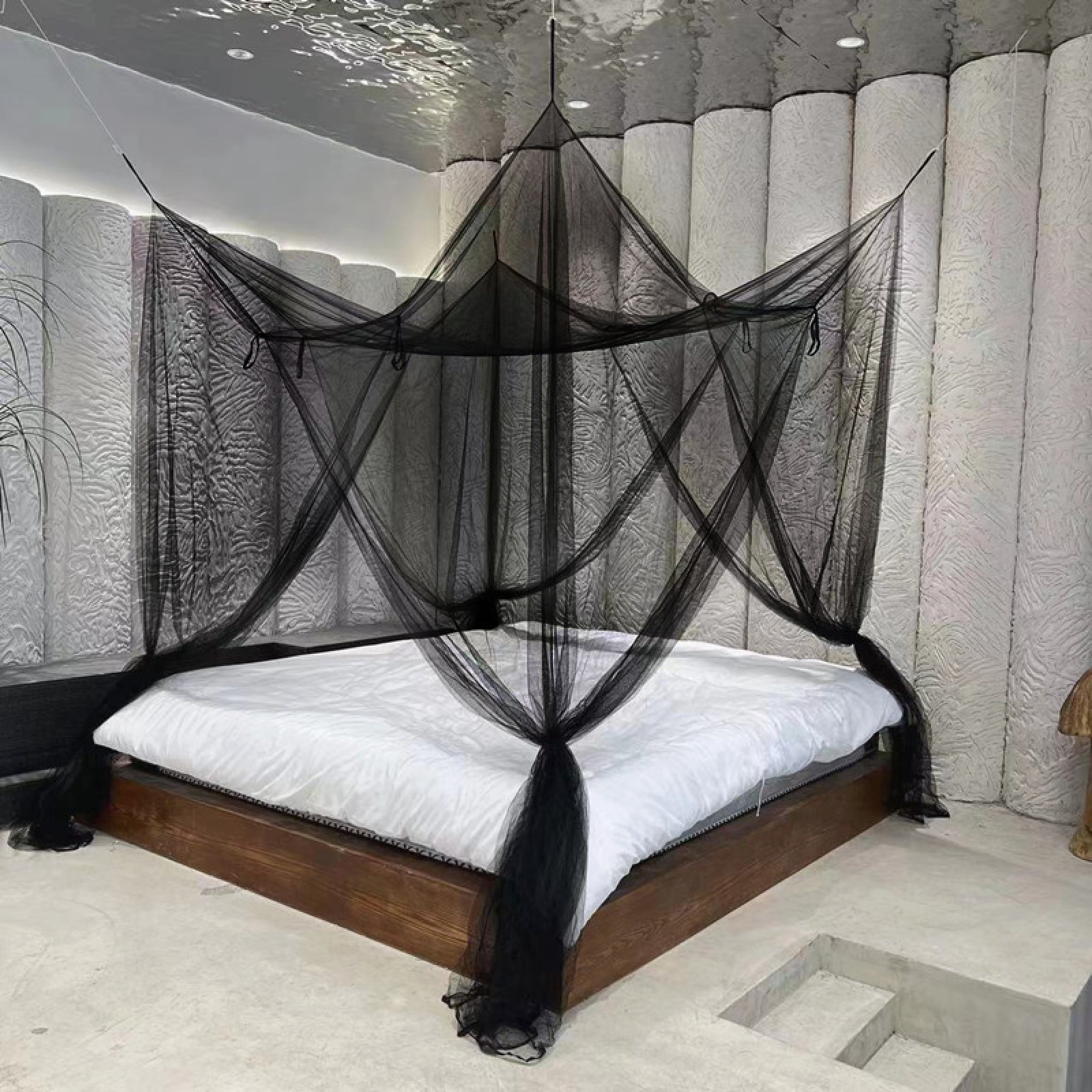 Moskitiera na łóżko, profesjonalna moskitiera z haczykiem i sznurkiem, zasłona na łóżko typu full size/queen size/king size, czarna, 210*240*190 cm