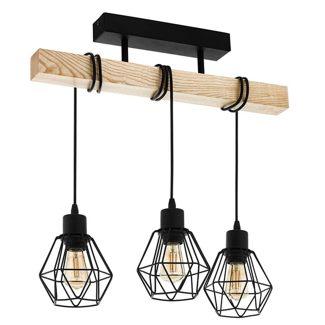 Lustre vintage, suspension à 3 têtes, plafonnier rustique, suspension en métal, éclairage d'îlot, hauteur réglable, 55 cm