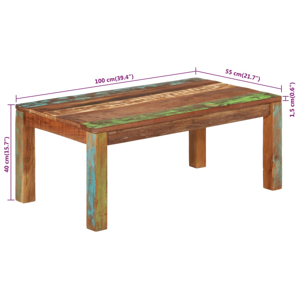 Table basse 100x55x40 bois de récupération massif - 7