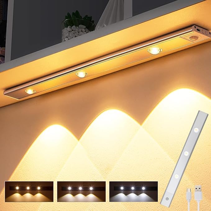 Gritin Lot De 2 Lampes Placard 84 LED – Rechargeable USB-C, Détecteur Mouvement, 3 Couleurs & 5 Luminosités, Bleu