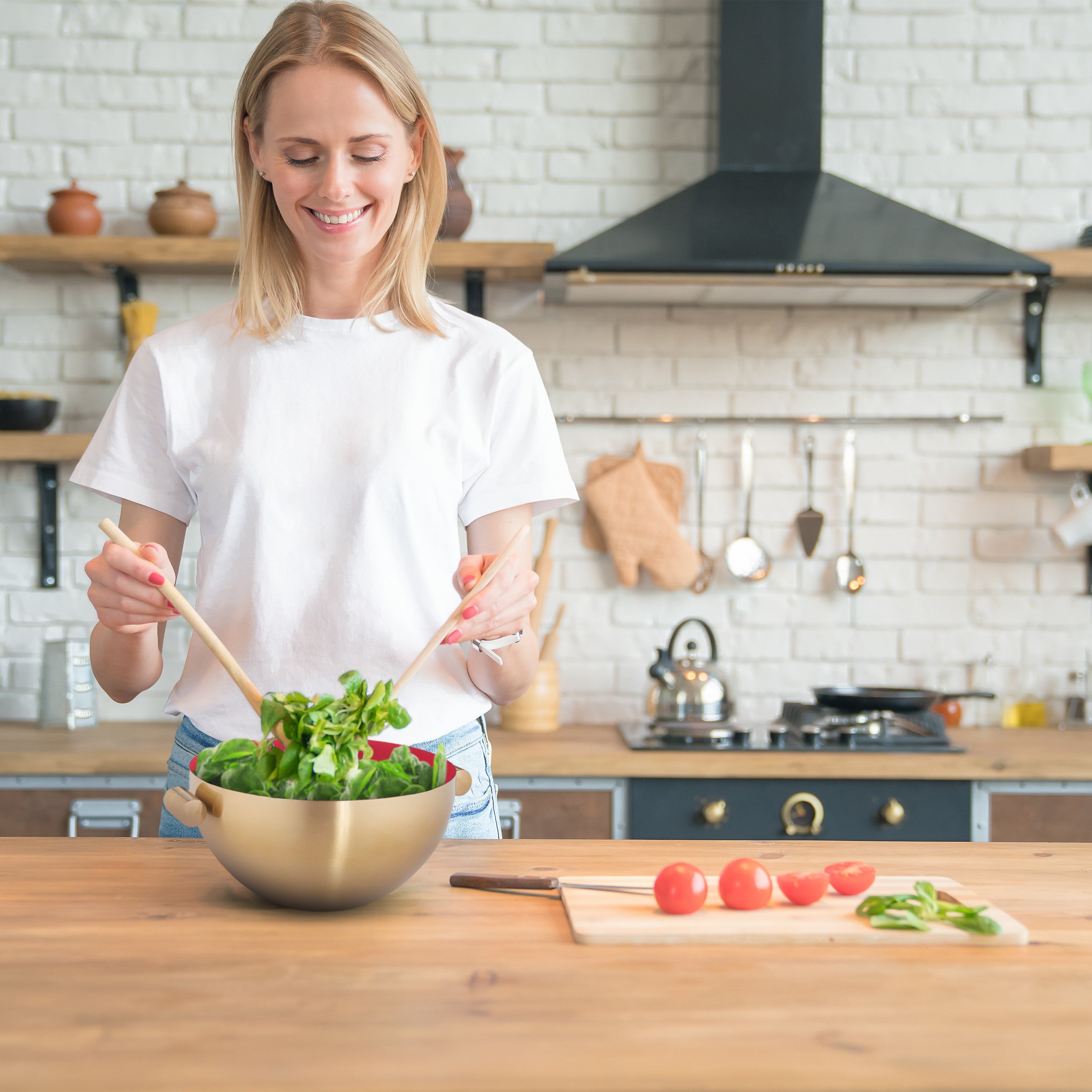 Relaxdays Ciotola da Portata, Insalatiera, Ø 24,55 cm, Rotonda, Accio Inox, Tavola e Cucina, Snack e Impasti, Oro Rosso - 3