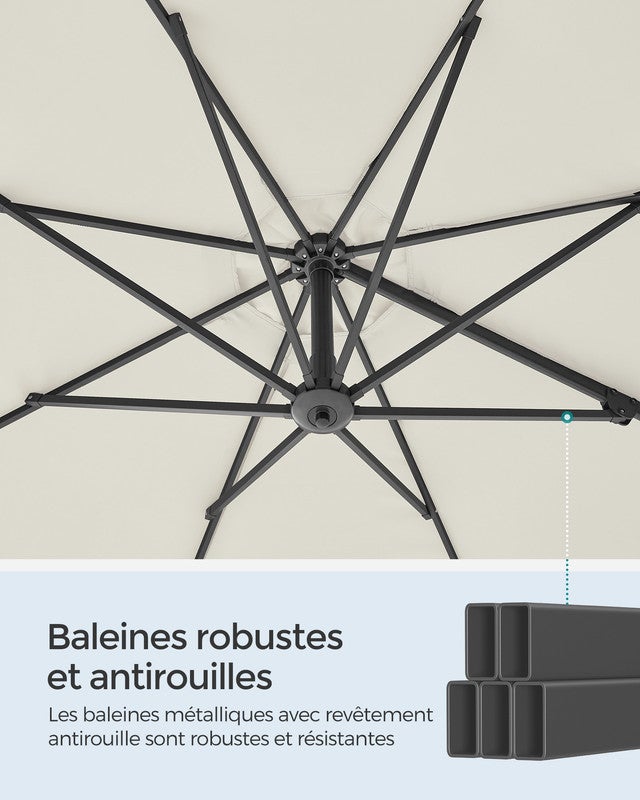 Parasol de Jardin 300 cm, UPF 50+, Parasol de Terrasse, Pivotant à 360°, Inclinaison Fluide, Manivelle, avec Base en Croix, Blanc Crème - 7