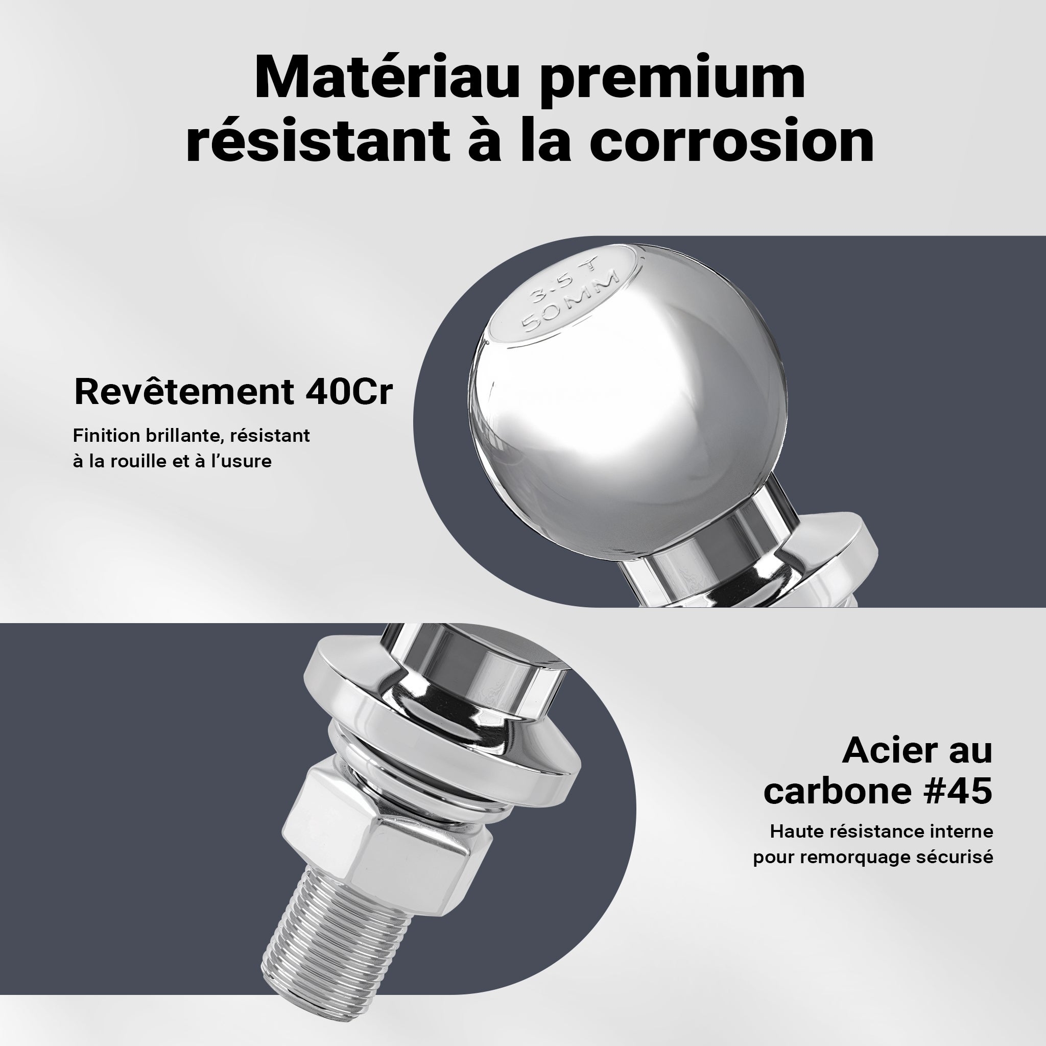 Boule d'attelage 50 mm 3,5 t en acier au carbone Tête sphérique droite 50/22 mm pour attelage de Wiltec - 7