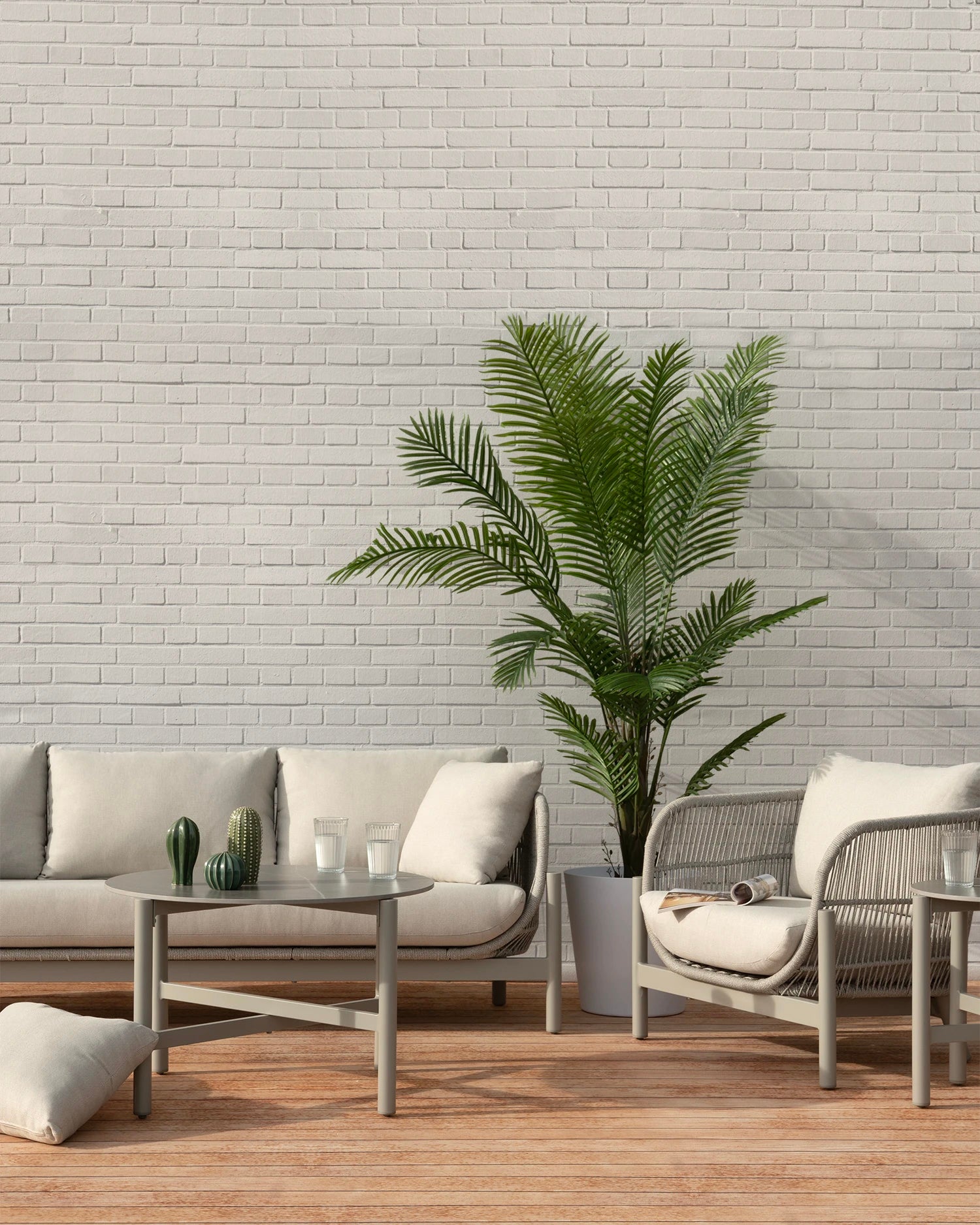 Canapé 3 places beige aluminium et corde beige - Milos - 2