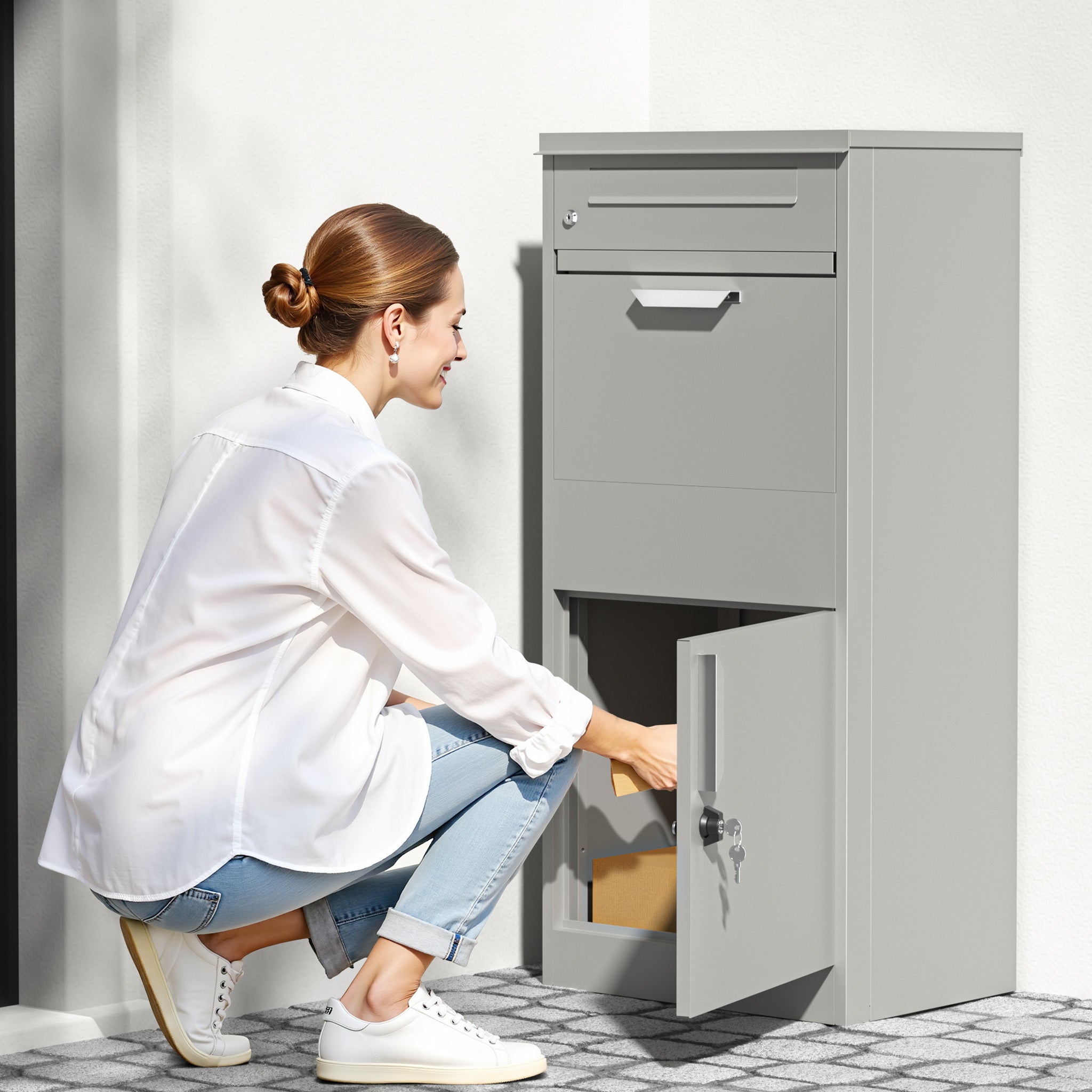 Boîte à colis verrouillable grise 500 x 370 x 1120 mm, Boîte aux lettres sur pied, pour colis max. 150 x 400 x 400 mm, Usage domestique… Wiltec - 8