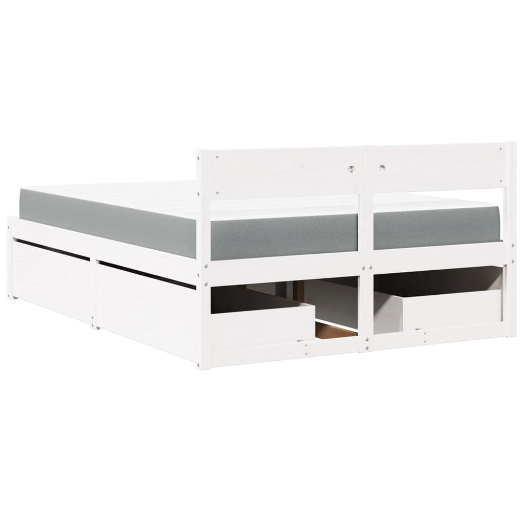 Lit avec tiroirs et matelas, blanc, en bois massif de pin, pour la chambre, 120 × 200 cm - 6