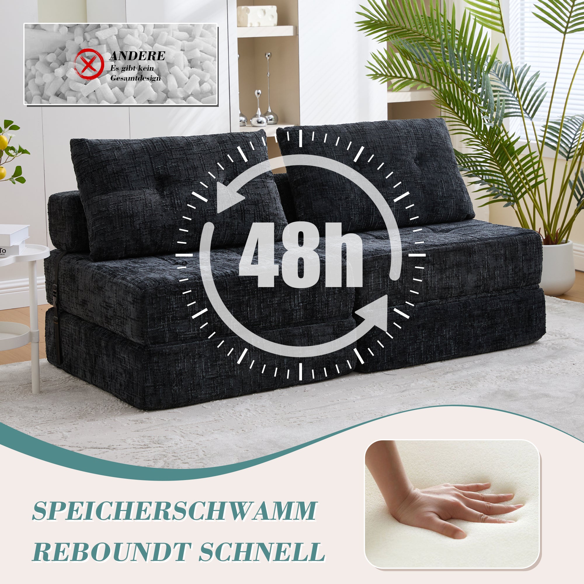 Canapé-lit pliable, canapé-lit avec coussins, matelas pliable avec dossier, canapé pliant portable, canapé de sol confortable pour salon et chambre - 5
