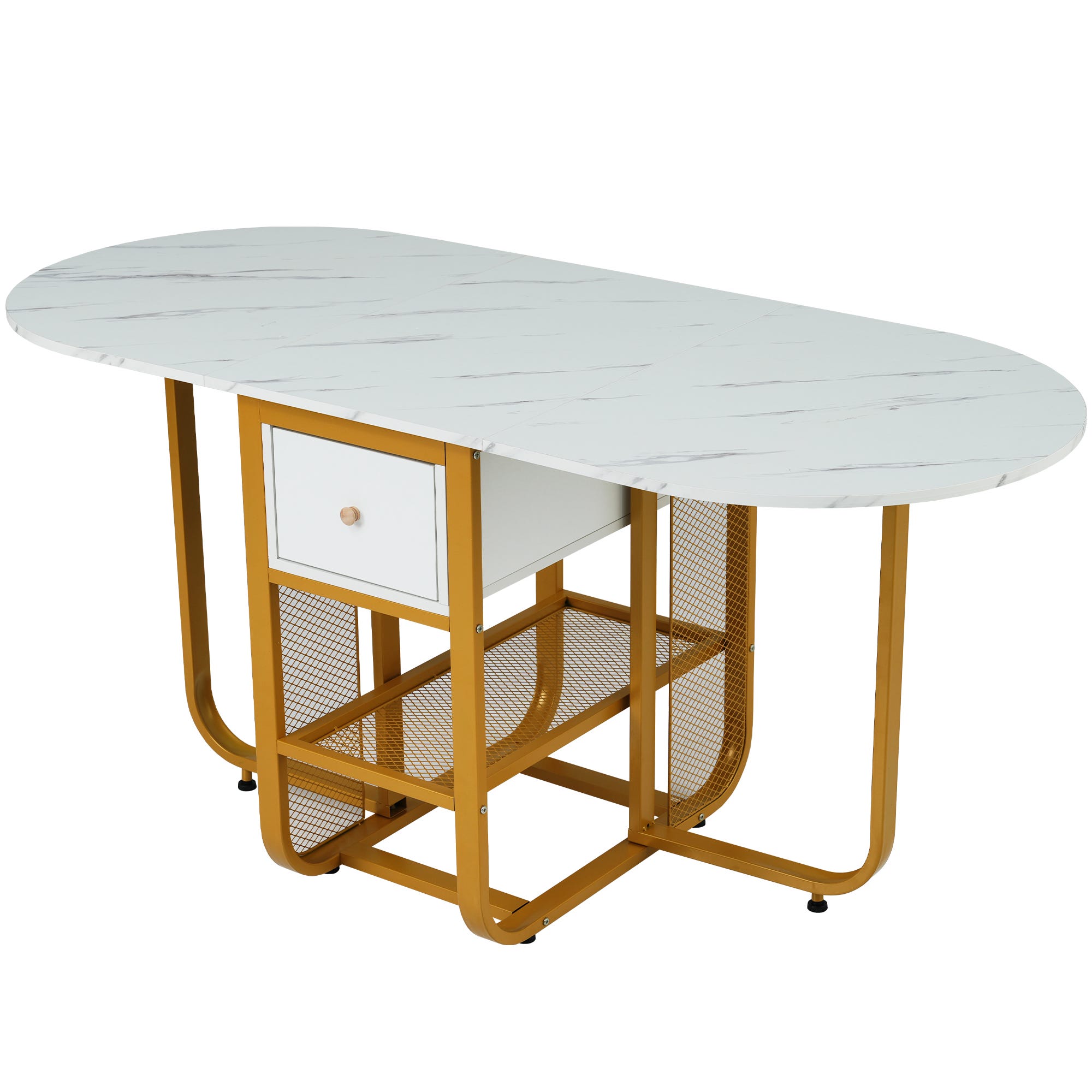 Table de salle à manger pliante avec roulettes et 2 tiroirs, rallonge pliable multifonction, meuble de bureau pour cuisine Table de salle à manger pliante avec roulettes et 2 tiroirs, rallonge pliable multifonction, meuble de bureau pour cuisine