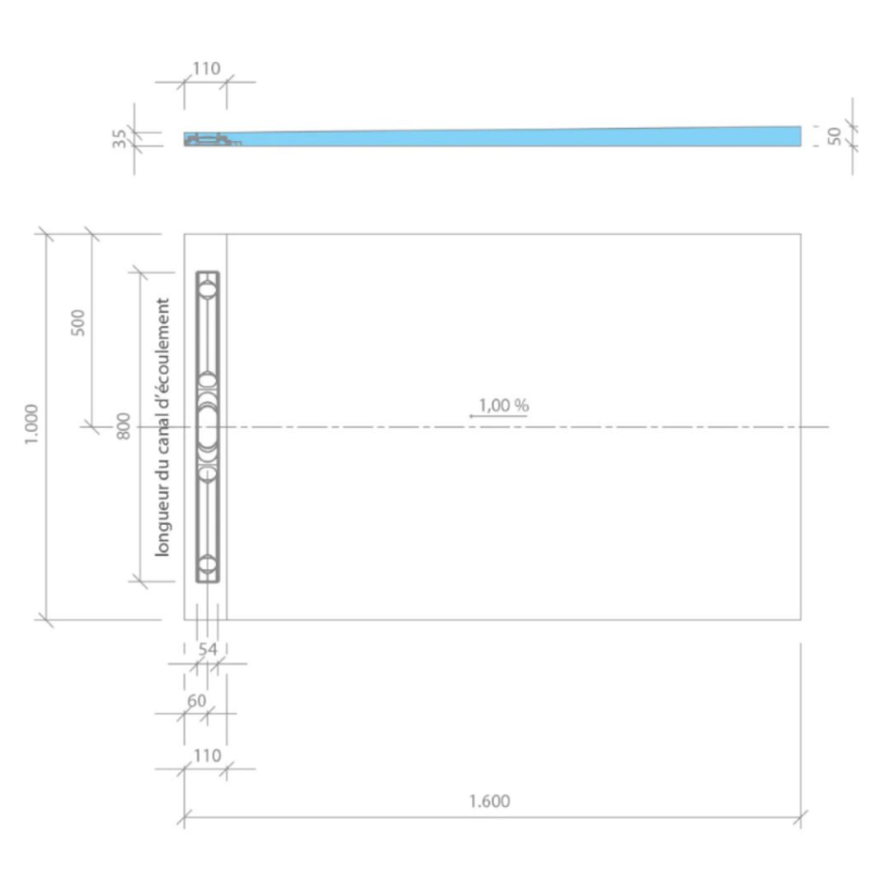 Receveur de douche à carreler 160 x 100 cm WEDI Fundo Riolito Neo + bonde verticale + barrette de finition + colle 320 - 4