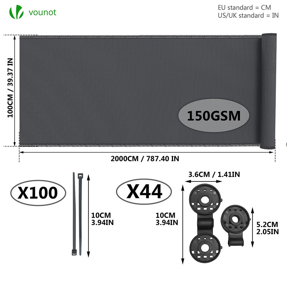 Brise vue occultant en HDPE 150g/m² 1x20m avec attaches de fixation anthracite VOUNOT® - 2