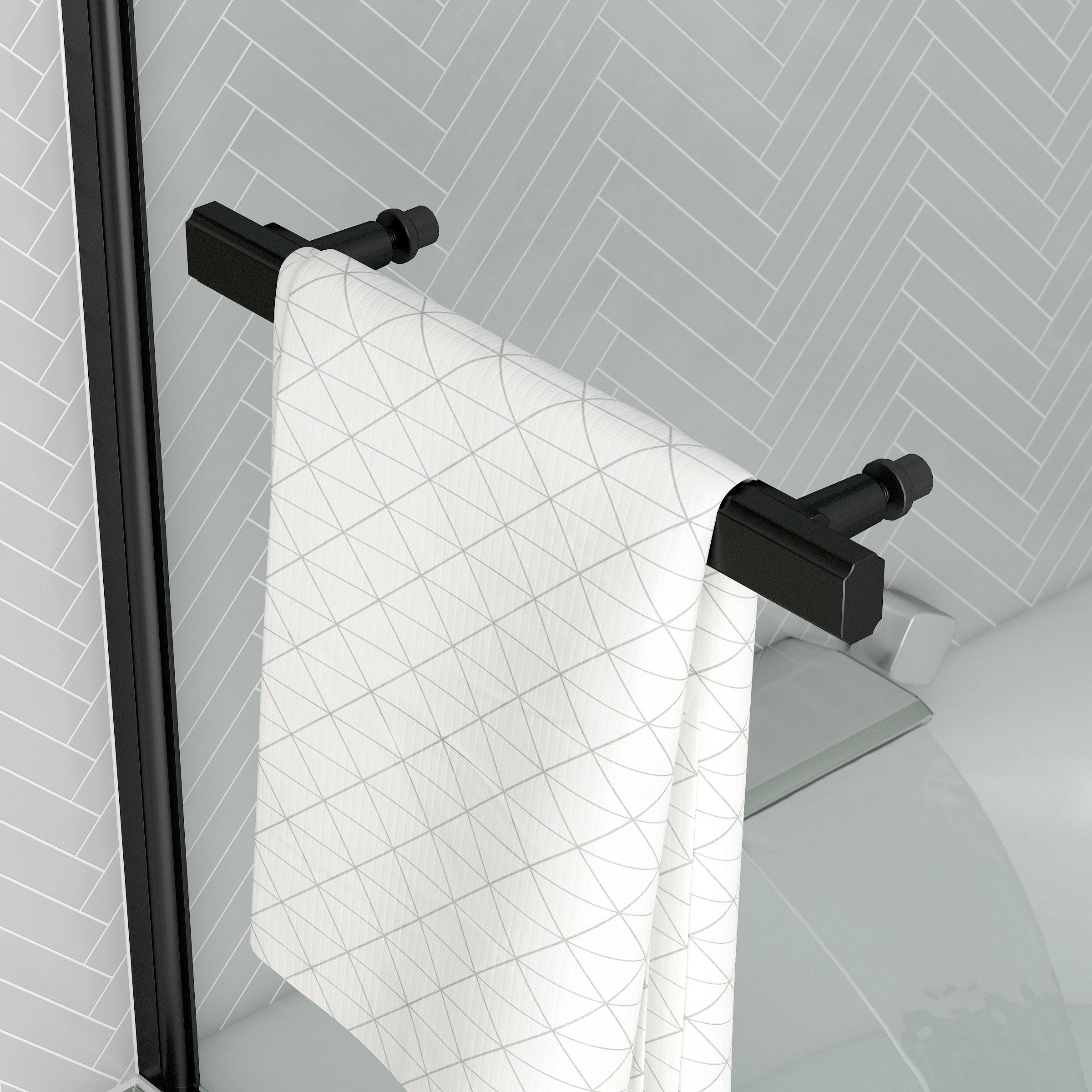 Pare baignoire Rabattable avec porte-serviette 70x120 cm - Profilé Noir Mat - Verre 4 mm - 6