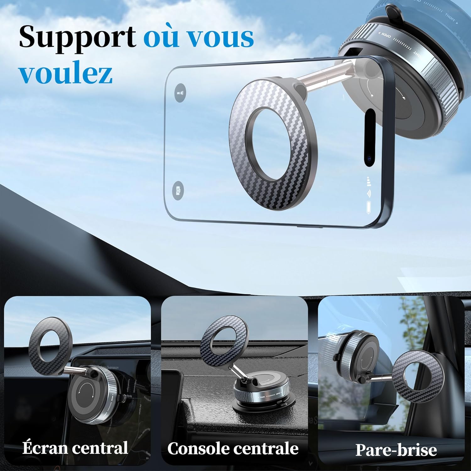 Support De Téléphone De Voiture, Rotatif à 360° Avec Ventouse Pour Tableau De Bord, Pare-brise, Universel Pour IPhone 13/12 Pro, Pro Max, XS, XR, Samsung, Android, Plus D'appareils, Accessoires De