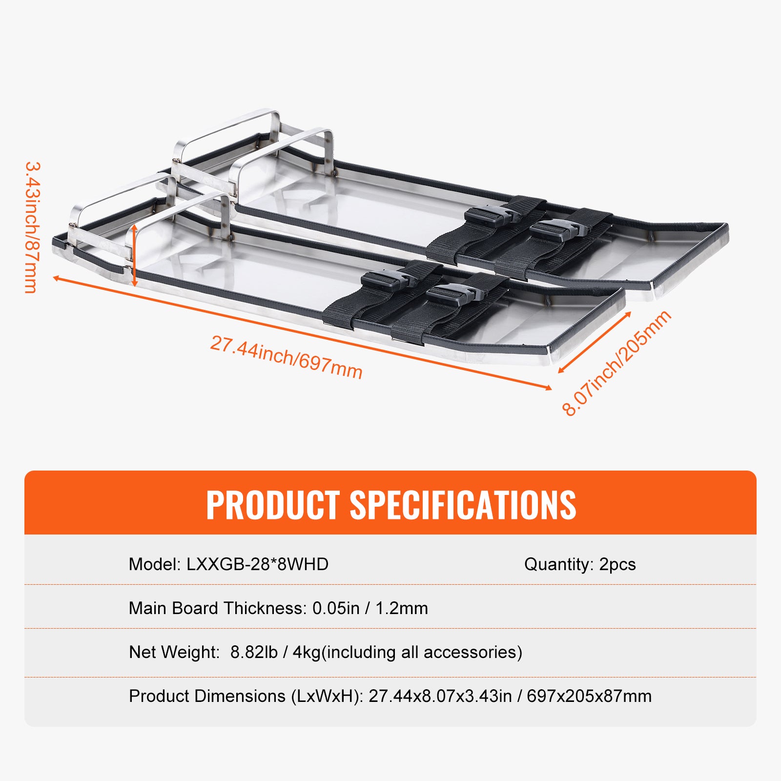 Planchers genou SucceBuy en inox pour béton 28'' x 8'', glissières pour travaux en béton, coussinets de genou avec sangles pour ciment et finition - 9