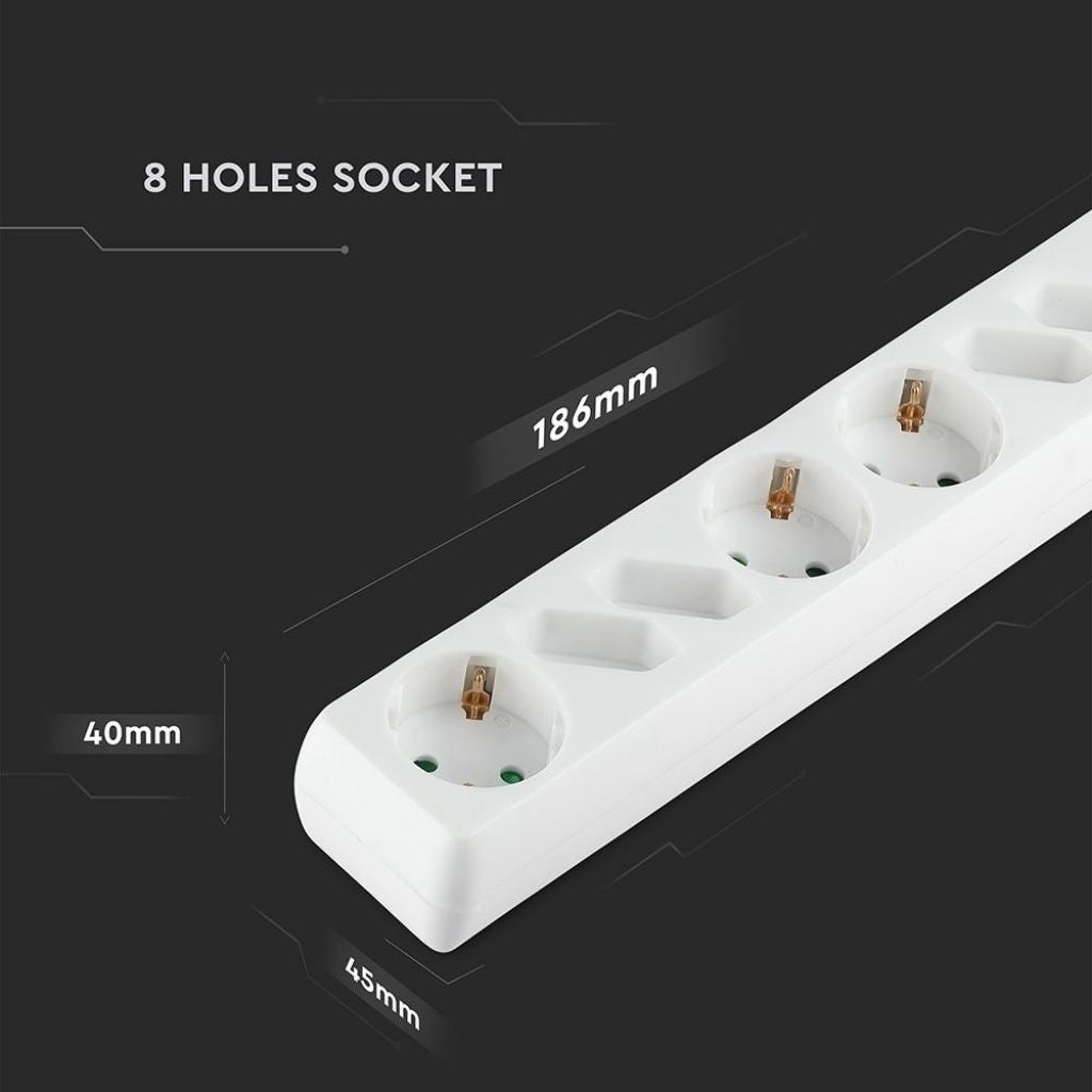 Tomada múltipla com cabo de 1,5 m 8 tomadas 4 10A 2P + interrutor Schuko 4 10A inclinado e luminoso Tomada Schuko cor branca - 6