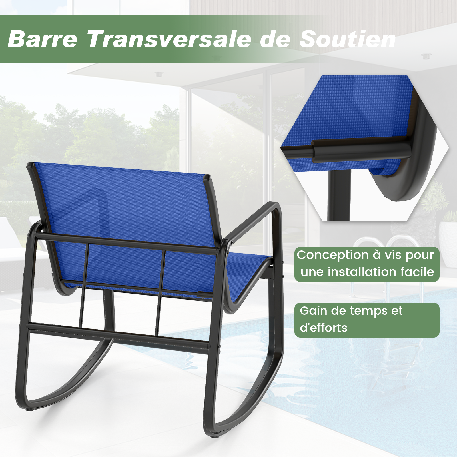 Mesa y Sillas Terraza, 2 Mecedoras de Bistró y 1 Mesa Baja con Tapa de Vidrio, Tela Textilene, Conjunto Jardin Terraza Exterior Balcon, Juego - 6