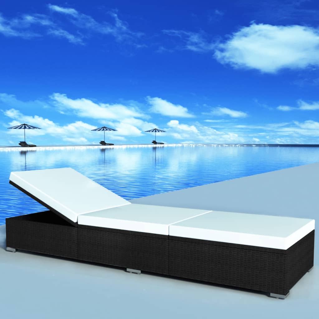 Chaises longues avec coussins 2 pcs Résine tressée Noir - 2