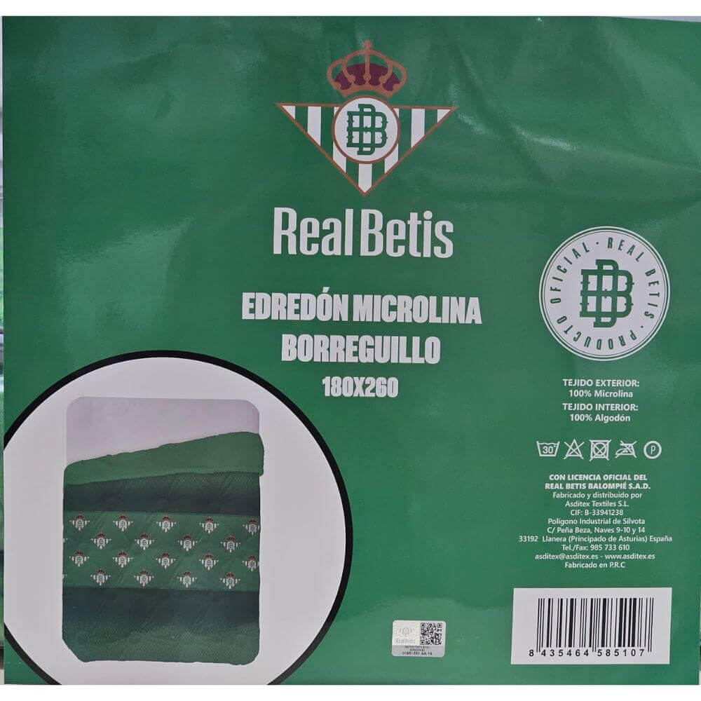 Real betis comforter con reverso de borreguito para cama de 90 cm
