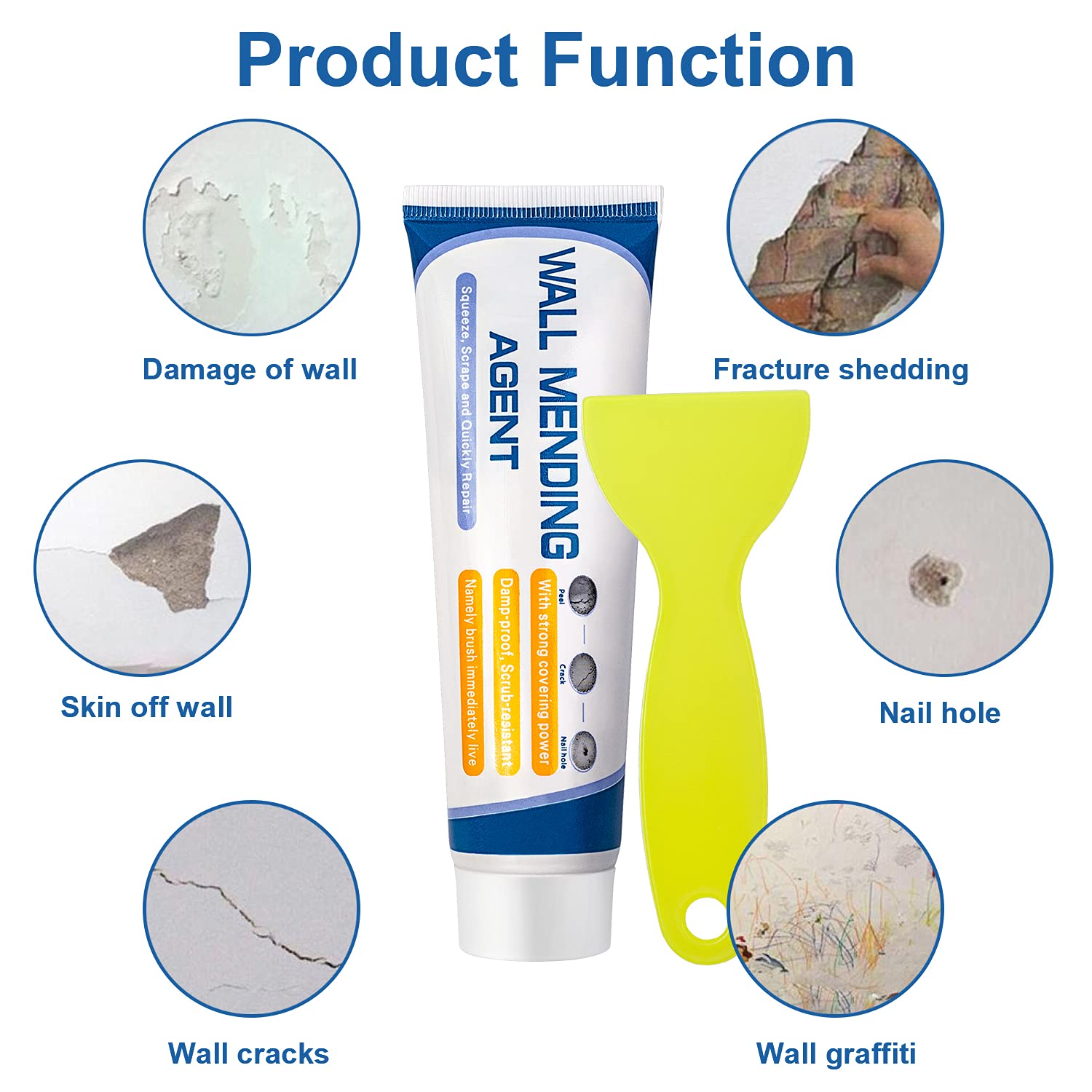 Kit Stucco Per Muri 500g | Crema Riparatrice Per Fori, Graffi E Crepe | Con Raschietto E Carta Vetrata | Bianco - Foto 3