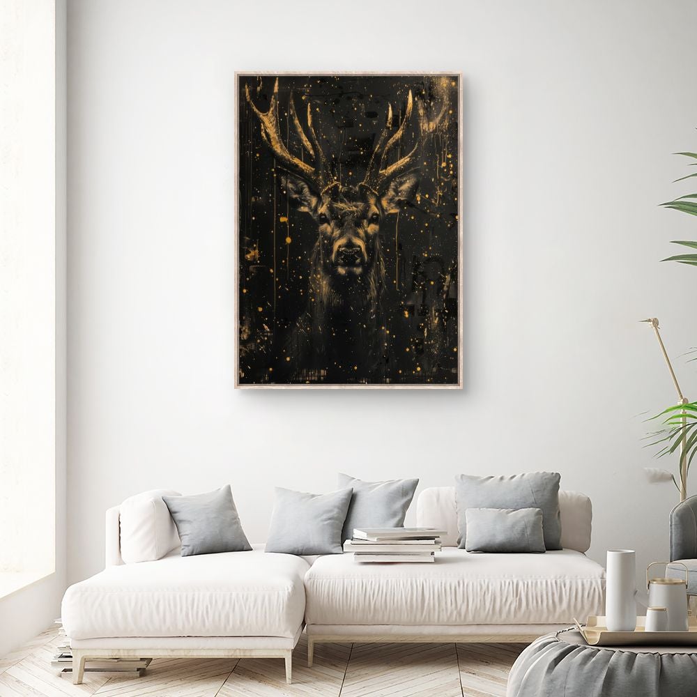 Toile encadrée Cerf majestueux doré / 100x140cm / Cadre Effet naturel / Fabriqué en France / Toile murale / DADA ART - 2