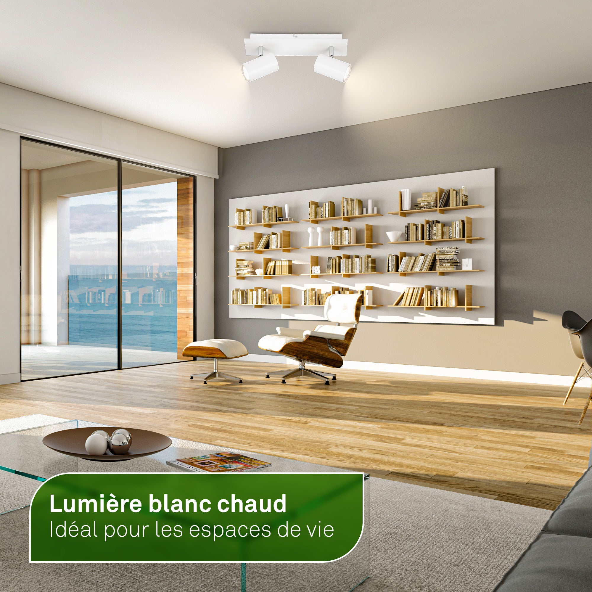 Spot LED 2-flammes - Classe d'efficacité énergétique A - IP20 - 290x80x125mm - Blanc - 3.000K - 2x2W / 450lm - Briloner - 6
