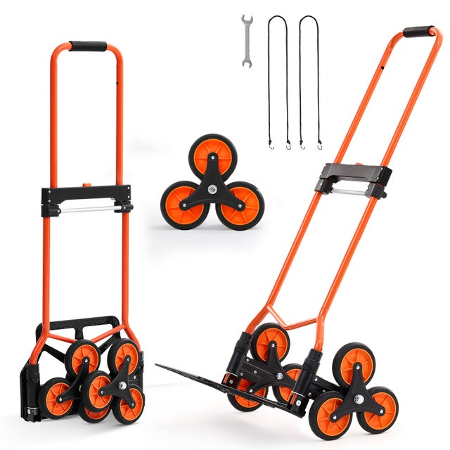 Chariot monte-escalier SucceBuy pliable, capacite 54 kg, equipe deune poignee telescopique, 6 roues et 2 sangles elastiques, pour un usage domestique