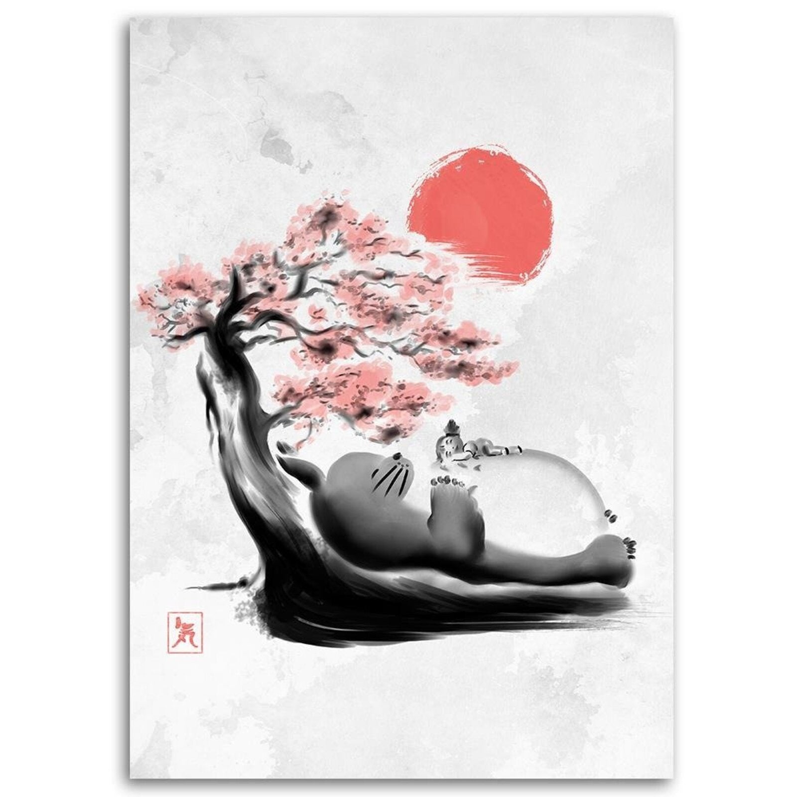 Tableau bois Ghibli Mon voisin Totoro endormi sous un cerisier - 70 x 100 cm - 2