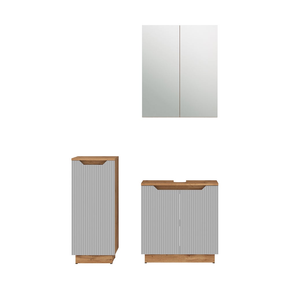 Vicco Zestaw mebli łazienkowych Lotta, Dąb/szary w paski, 3 części