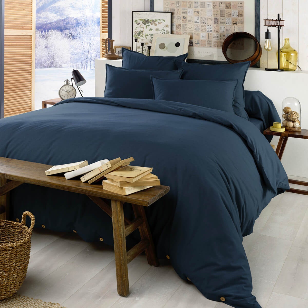 HEDDA - Housse de Couette 200x200cm Flanelle de Coton Coloris Nuit - 3