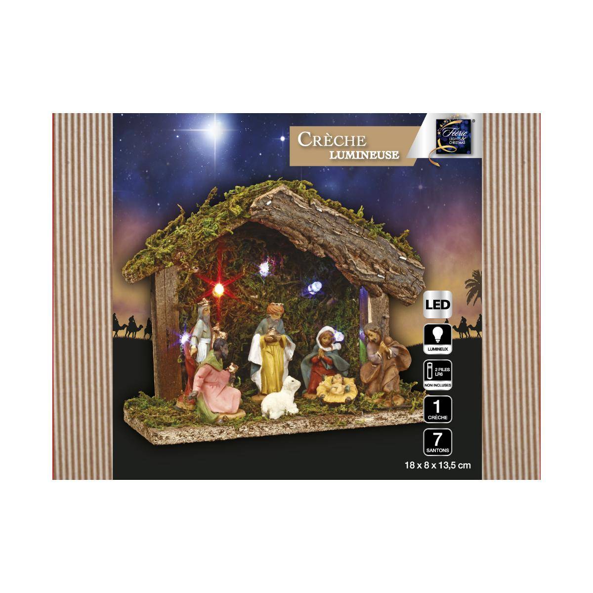 Crèche de Noël lumineuse avec santons 7 santons résine H13.5cm 5 LED Feeric lights & christmas - 3